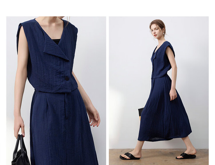 Demana Elegant Workplace Summer Fake Two-Piece Irregular Half-Placket Sleeveless Waist-Slimming Mid-Length Dress for Women 8