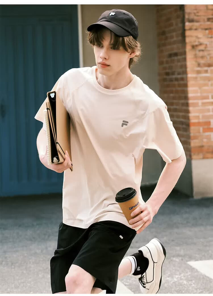 FILA Official Trendy Couple Knitted Dopamine Short Sleeve T-Shirt 26 Summer Quick-Dry Sports Tee 23