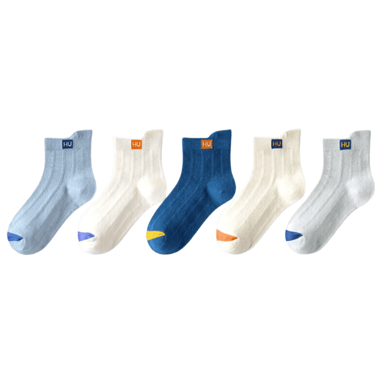 LangSha Children's Socks, Boys' Summer Thin Mesh Socks, Mid-Calf Cotton Socks, Student Socks for Older Children, Short Socks, 5 Pairs