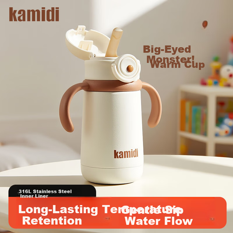 Kamidi Children's Insulated Bottle Infant Thermos Water Bottle Small Age Baby 316L Stainless Steel Straw Baby Bottle 400ml