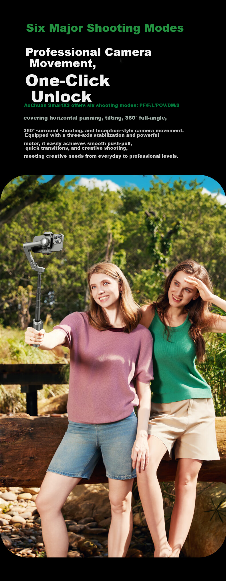 Aokawa X3 Smartphone Stabilizer AI Tracking Gimbal Selfie Stick 360° Rotation Anti-Shake Automatic AI Follow Extension Rod Face Live Dance Travel Vlog One-Key Quick Open 5