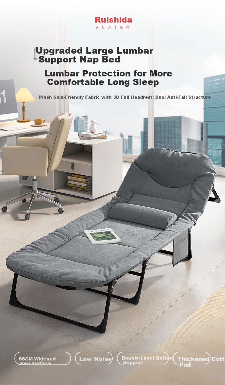 Restar Folding Single Nap Bed Hospital Care Bed Military Cot Recliner Office Nap Waist Support - 190cm Gray 1