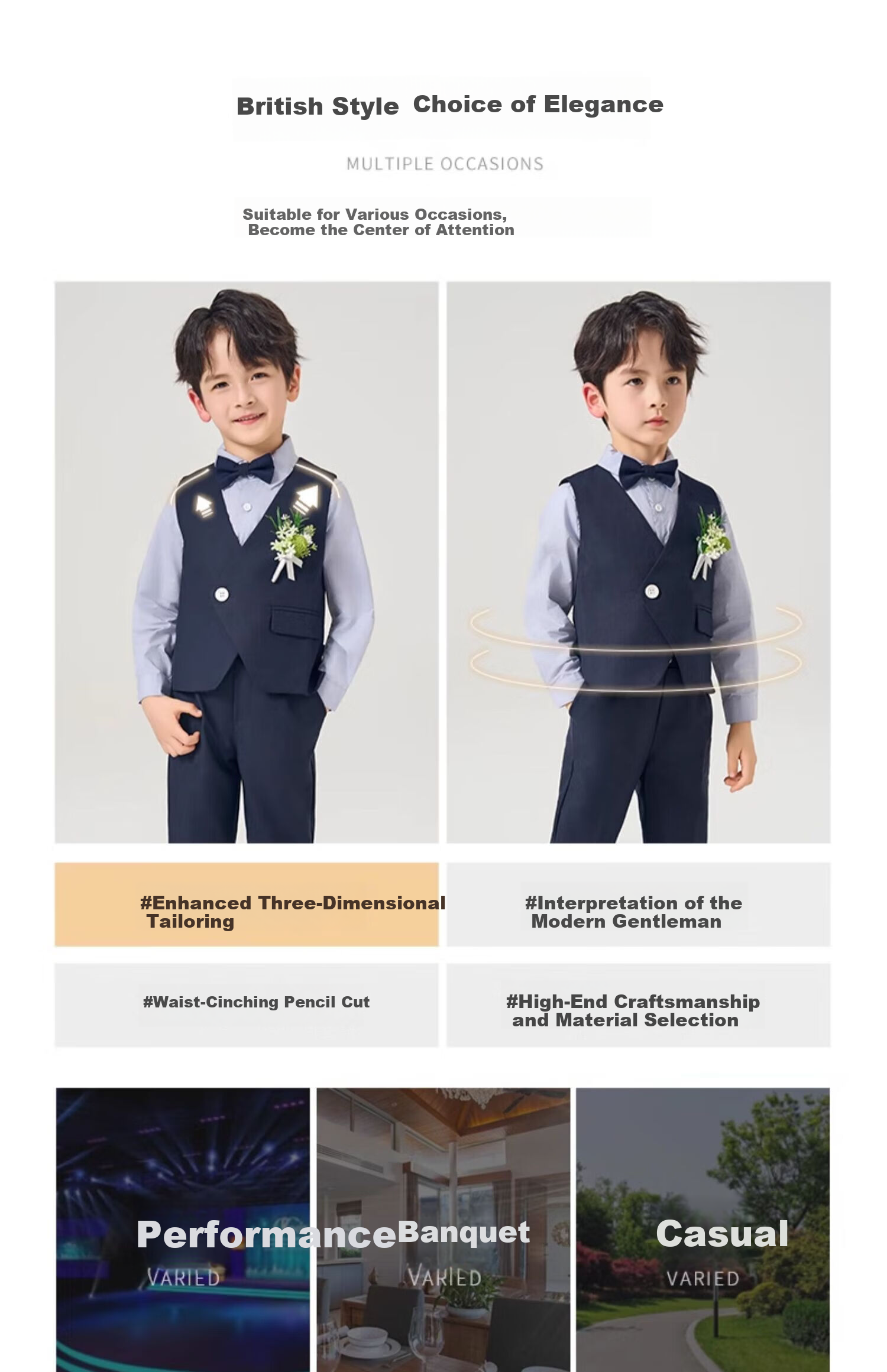 Romon Boys' Formal Suit Set British Style Birthday Party Blazer Flower Boy Performance Outfit Navy Blue 160 4