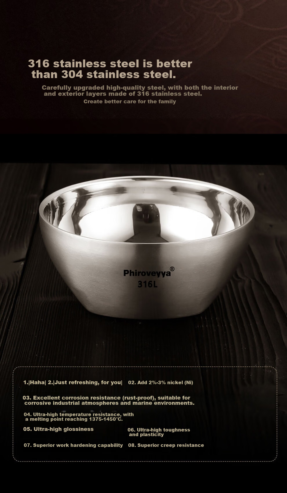 Onlycook 316 Stainless Steel Bowl Food Grade Children's Insulated Soup Bowl Baby Tableware Anti-Drop Anti-Scald Supplementary Food Bowl 16cm 10