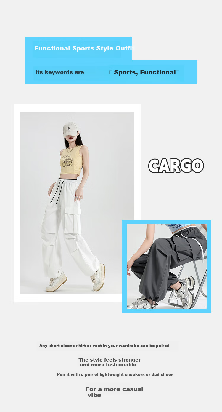 Free Style Women's Cargo Pants Summer Thin 2026 New High Waist Slim Drawstring Jogger Paratrooper Wide Leg Hiking Casual Pants 2