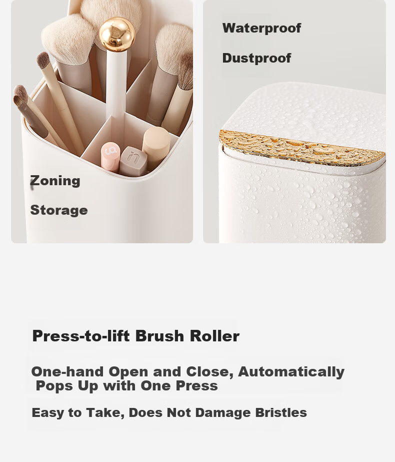 EACHY Makeup Brush Storage Cylinder with Press-Open Lid, Desktop Storage Box, Dustproof Covered Lipstick Organizer - Almond Pink 5