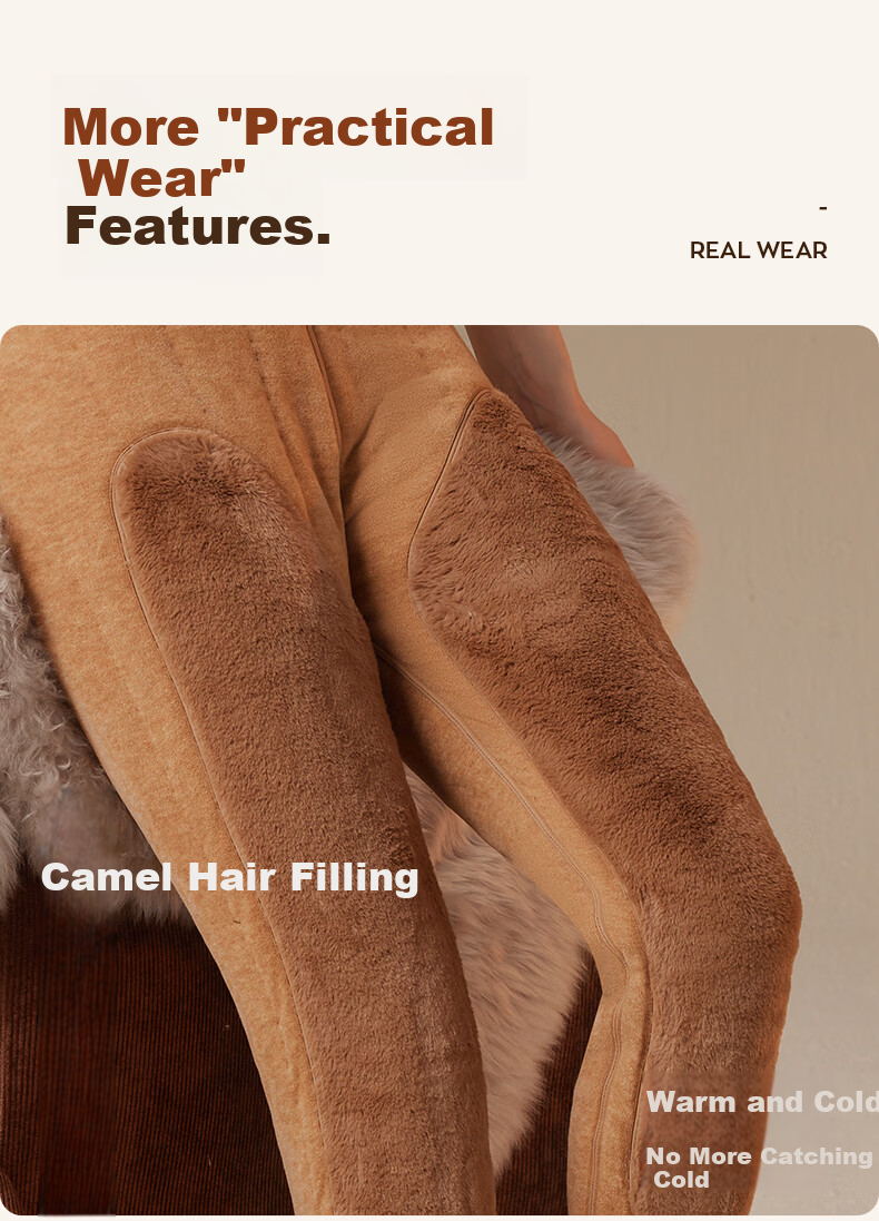 Miiow Men's Thermal Pants with Camel Hair Filling, Thickened Fleece-Lined Cotton Pants, Extra Warm Anti-Cold Thick Knit Pants for Couples, Autumn Winter 11