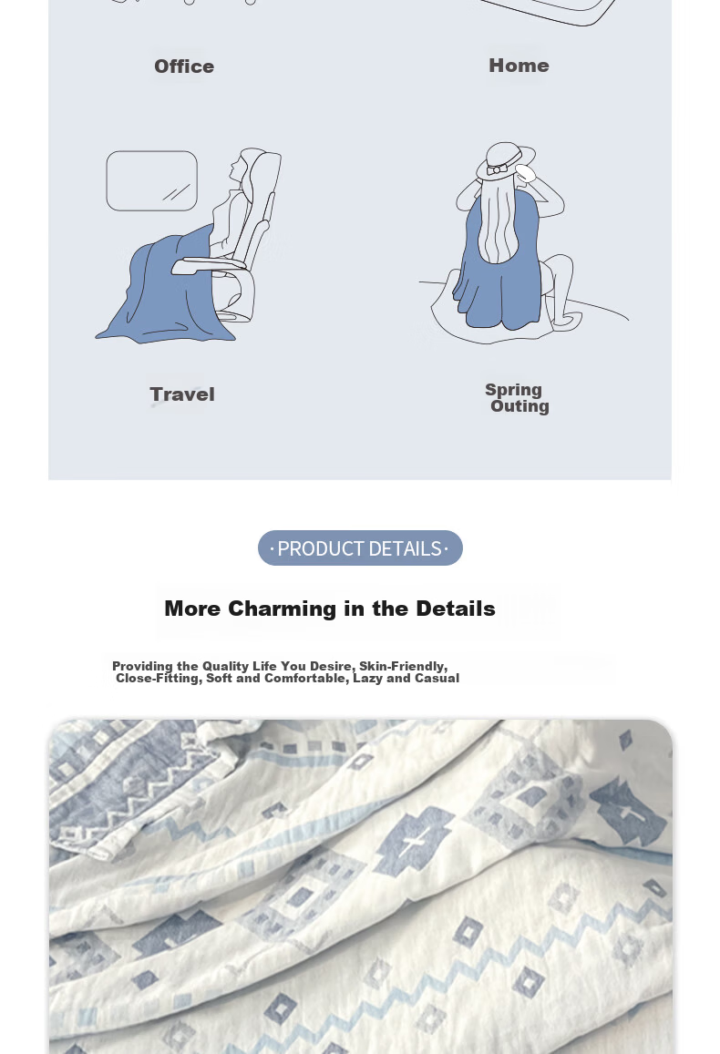 Grace Pure Cotton A-Class Three-Layer Thickened Towel Blanket 100% Cotton Inner and Outer Full Cotton Towel Blanket Aviation Blanket Twilight Orange 1.5m 10