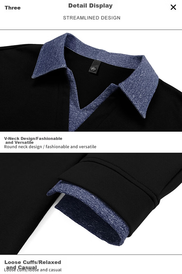 Mark Fairwhale Men's Spring and Autumn Polo Collar Colorblock Long Sleeve Loose Casual Outdoor Sports Sweatshirt Black 2XL 9