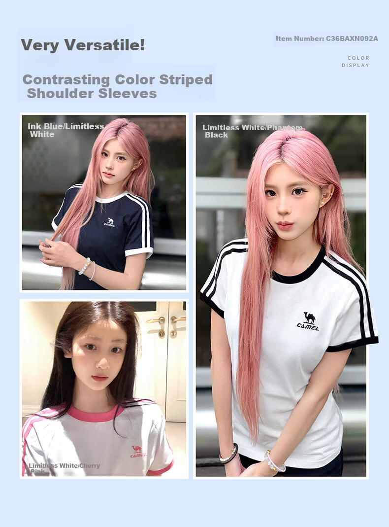 CAMEL Dilireba Same Style Pure Soft Cotton Oversized Unisex Short Sleeve T-Shirt C36BAXLN090A Cherry Pink XL 6