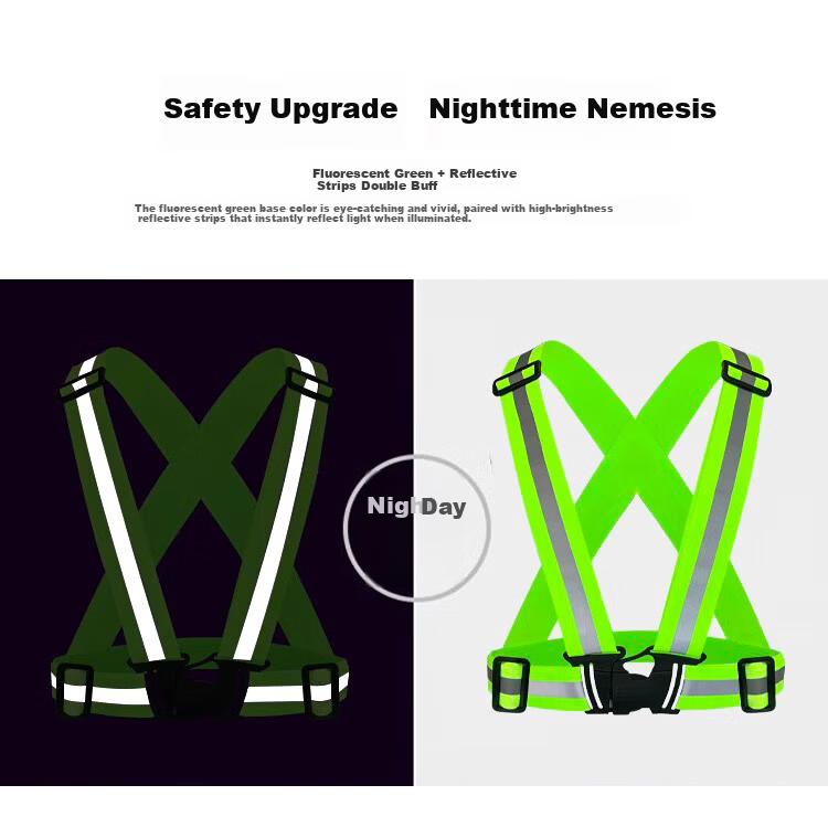 Disguiser Reflective Vest Elastic Reflective Straps Night Sports Warning Protective Sanitation Construction Vest Adjustable Buckle Fluorescent Green 8