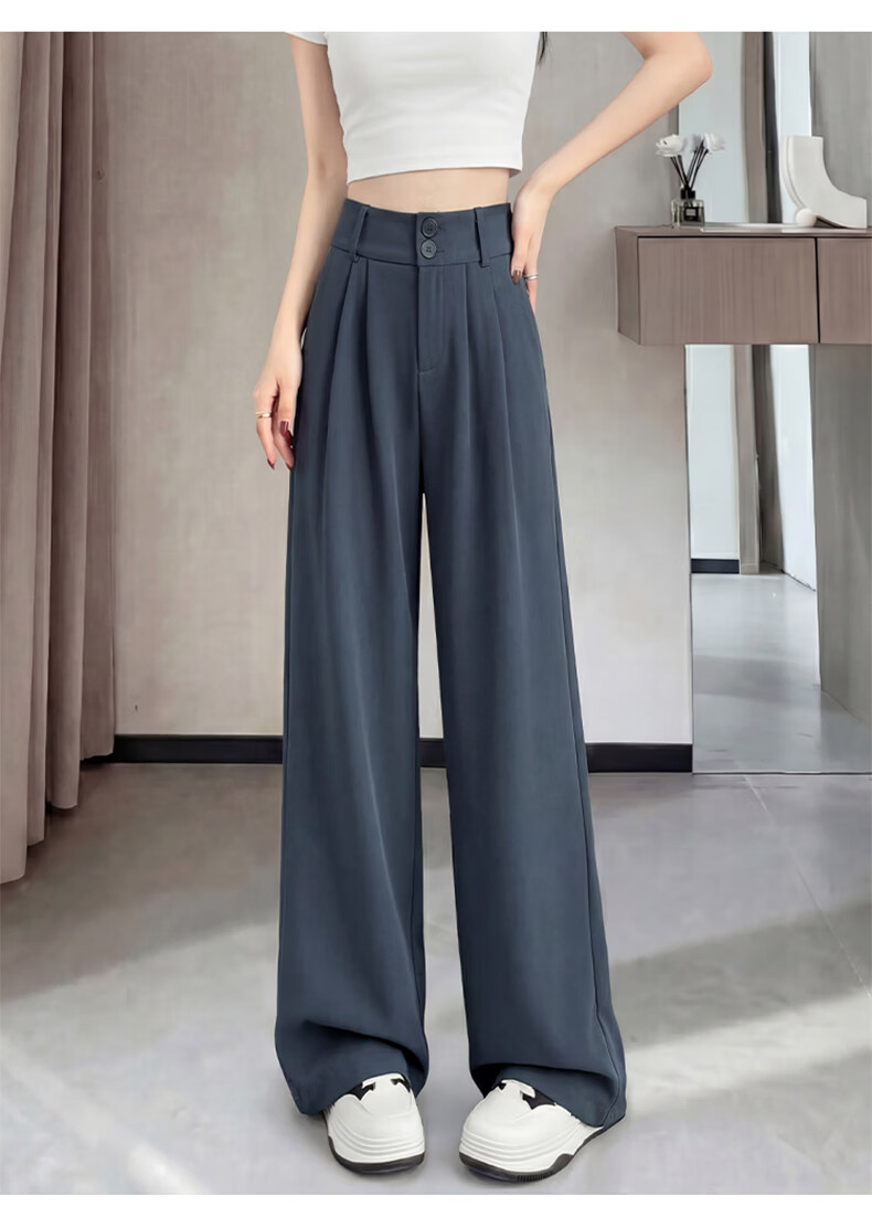 Jeanswest High-Waist Women's Suit Pants 2026 Spring Summer Loose Slim Fit Premium Draped Straight-Leg Wide-Leg Pants Dark Coffee XL 17