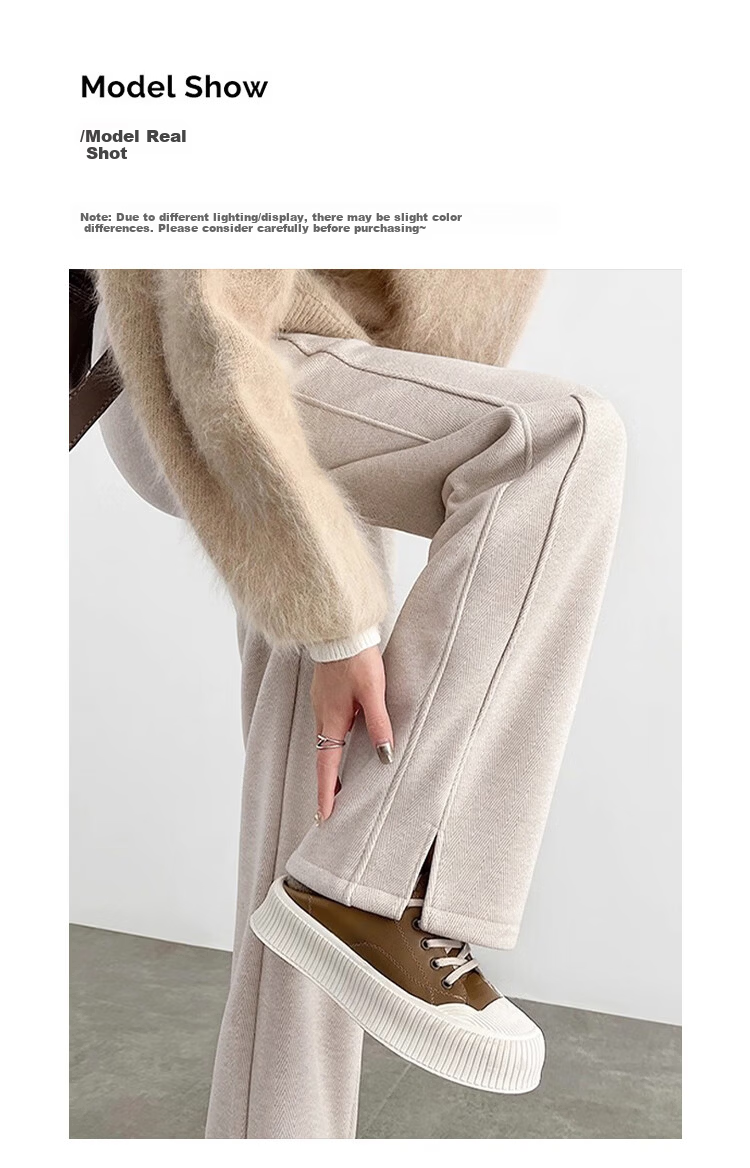 Baleno Herringbone Wide-Leg Pants Women Spring Autumn 2026 New Woolen Split Pants Casual Straight Narrow Trousers 8