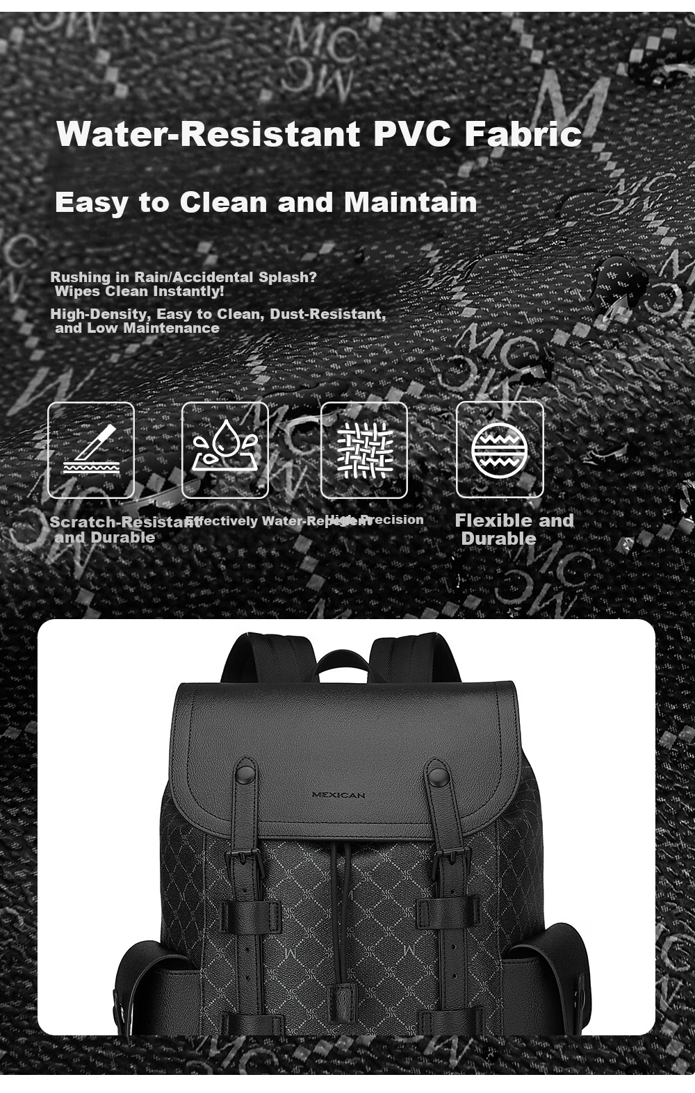 MEXICAN Men's Large Capacity Backpack Casual Travel Laptop Bag Business Lightweight Luxury High-End Stylish Tourism Backpack 5