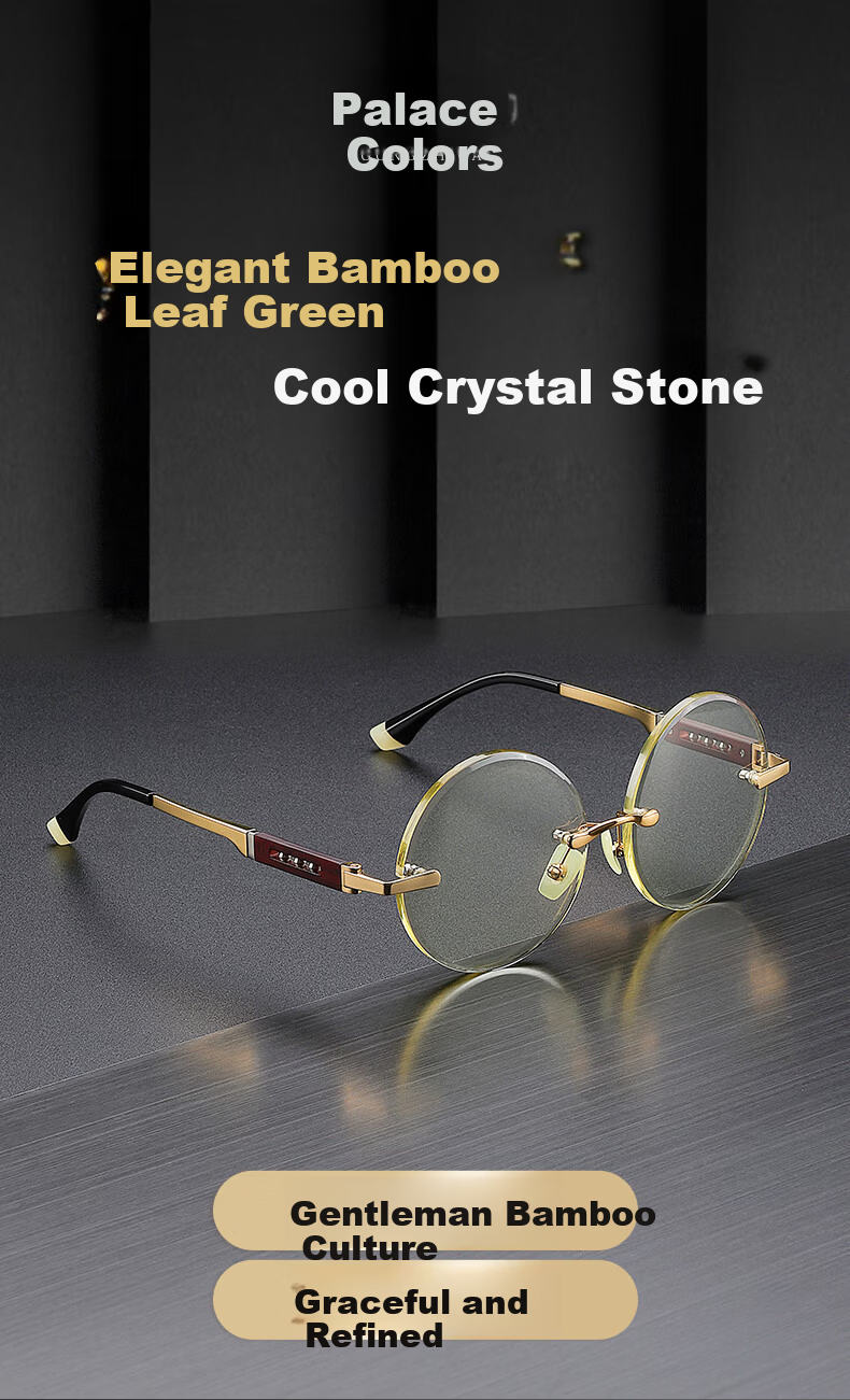 Gongzhicai Vintage Round Frame Bamboo Leaf Green Crystal Sunglasses Bright Unisex HD Stone Frameless Gentleman Glasses 1