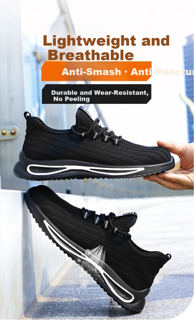 JUNBU Safety Shoes for Men, Summer Breathable Steel Toe Cap, Anti-Smashing, Puncture-Resistant, Wear-Resistant, Construction Site Work Shoes 1080S Size 38 1