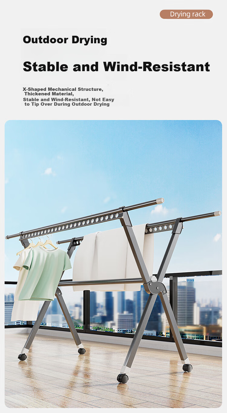 JEKO&JEKO Aluminum Alloy Clothes Drying Rack, Foldable Floor-Standing Indoor Hanger, Household Balcony Clothes Drying Rack, Outdoor Quilt Drying Tool 5