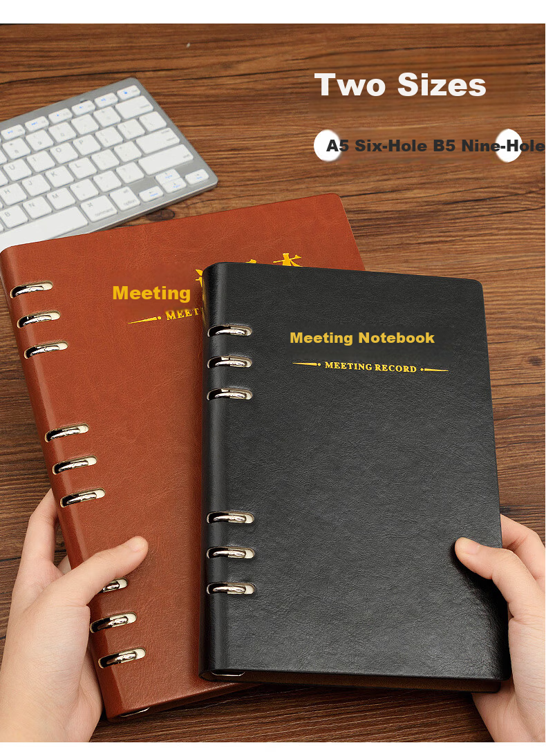 Langjie Thickened Meeting Notebook 96 Pages Large B5 Leather Cover Work Log Customizable Stationery 3