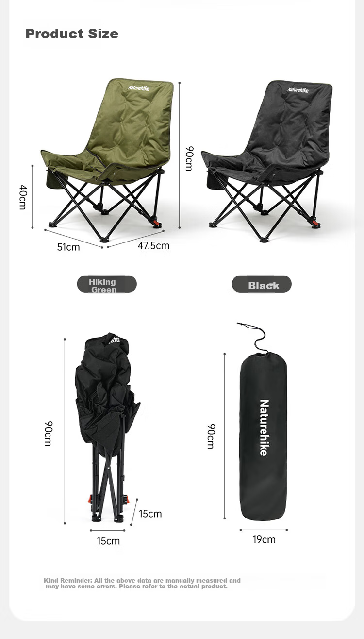 Naturehike Starfish Outdoor Camping Folding Chair Recliner Fishing Chair Beach Chair Portable High Back Moon Chair Black 18