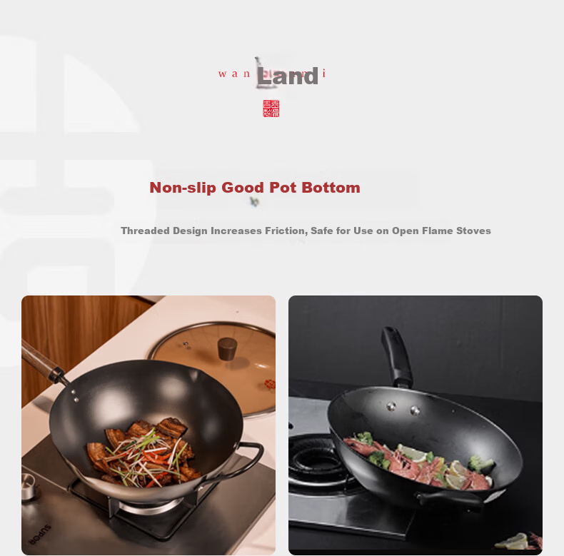 Wang Yuan Ji Cast Iron Wok Non-Coated 30cm Household Gas Stove Compatible Traditional Non-Stick Frying Pan 20