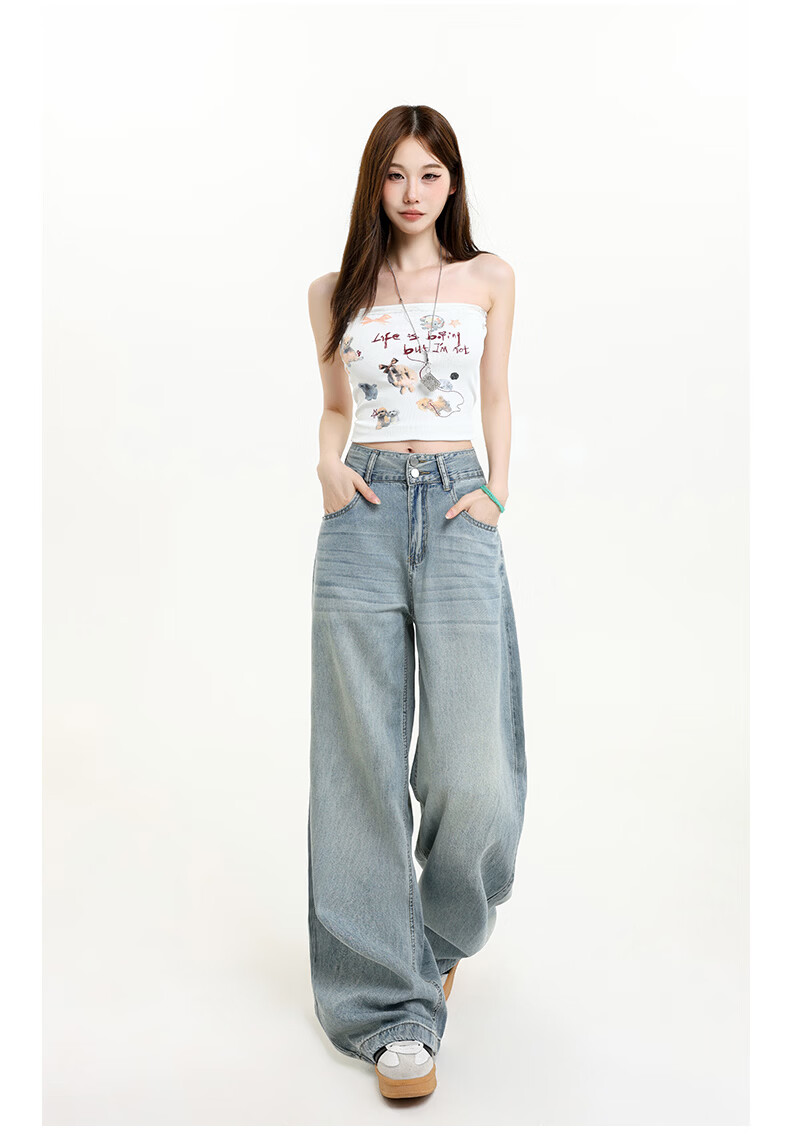 Jeanswest Women's High-Waist Jeans 2026 Spring Summer Lightweight Silky Slim Fit Wide-Leg Denim Pants Blue XL 18