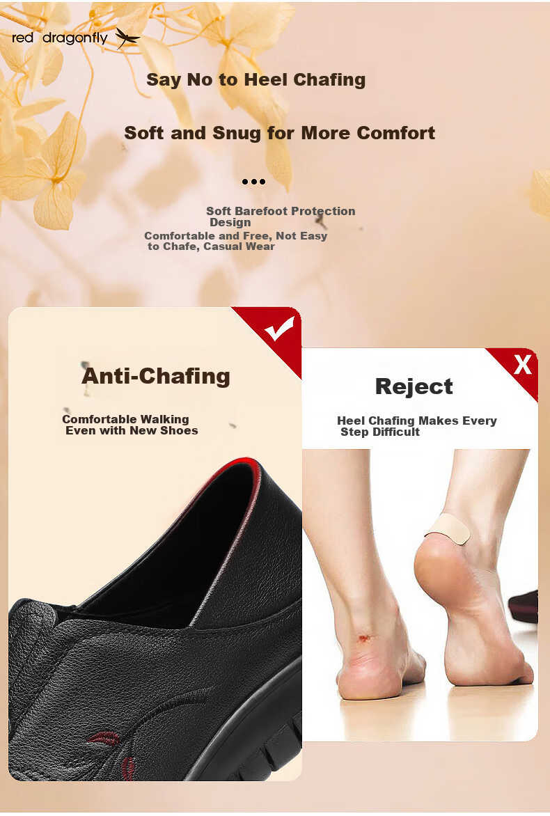 Red Dragonfly Mother's Day Middle-aged and Elderly Women's Soft Sole Flat Leather Shoes WTB429501 8