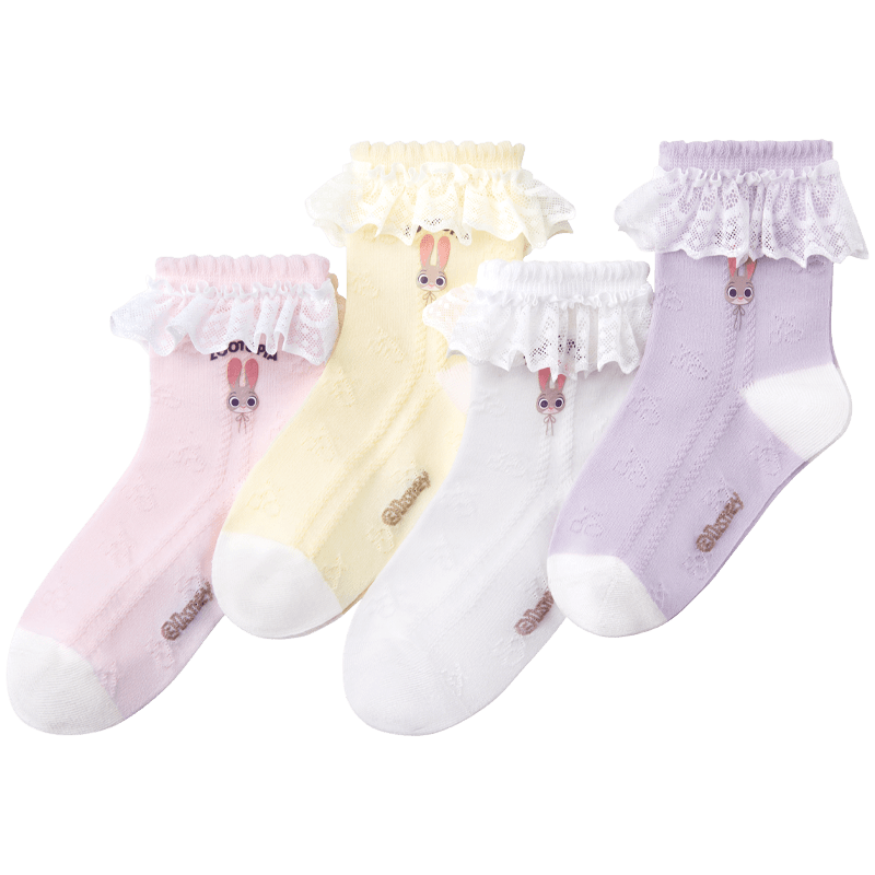 Disney Sweet Lace Seamless Socks 26 Summer Girls Cute Judy Mid-Calf Socks 10A Mesh Socks 4 Pairs XL