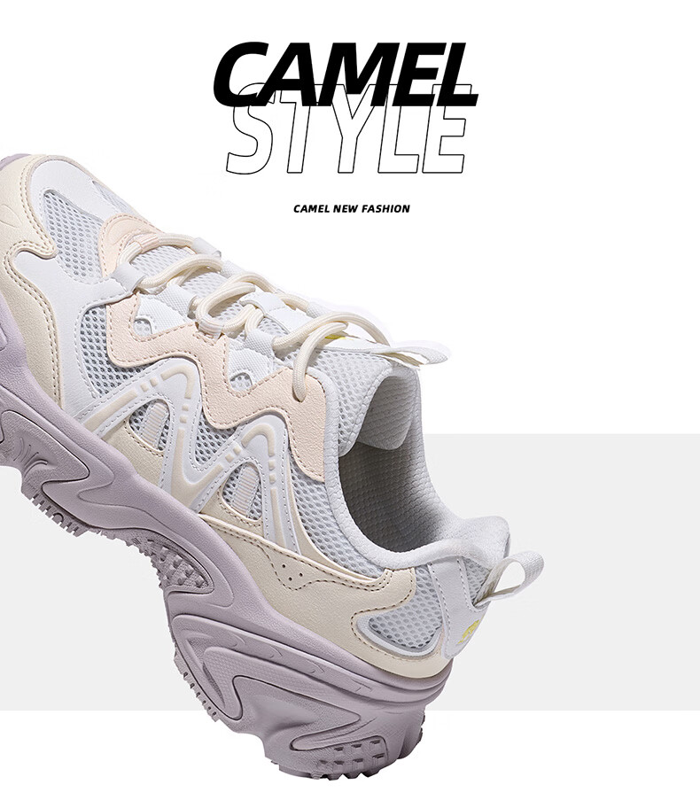 CAMEL Women's Retro Casual Mesh Breathable Dad Sneakers X25CX4L4035A Ivory Pink Size 39 19