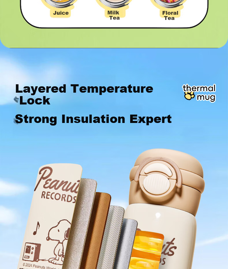 SNOOPY Kids Insulated Water Bottle Large Capacity 316 Stainless Steel Straw Water Bottle Boys Girls Student Dual-Use Portable Drinking Cup 5