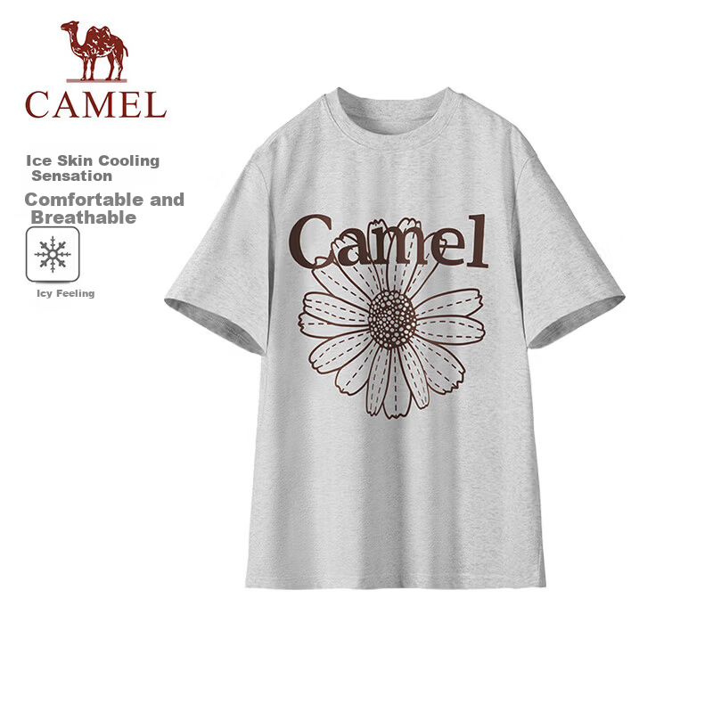 CAMEL Ice Skin T-Shirt Little Daisy Short Sleeve Cotton Loose Casual Top C36BAXLN023C Light Heather Gray L