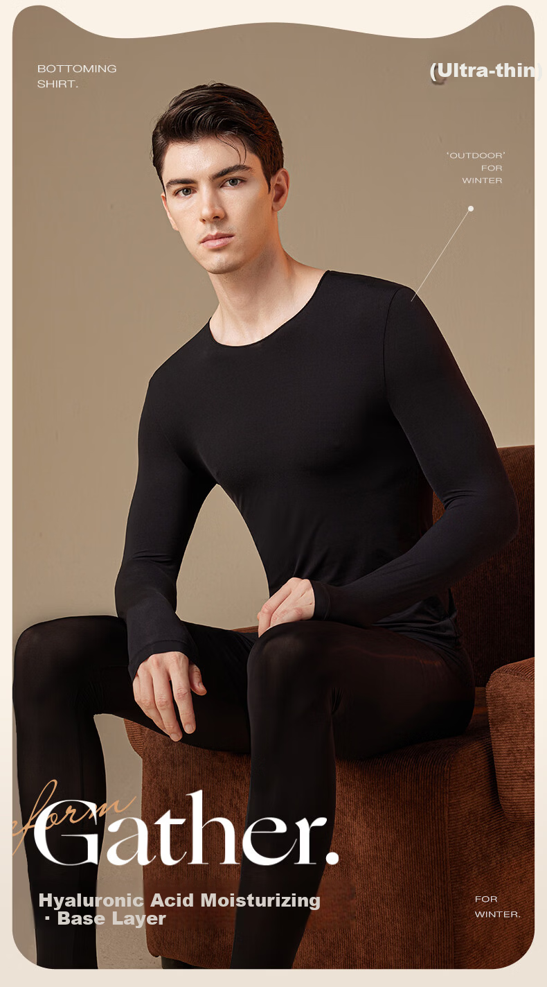 MiiOW 2025 New Ultra-Thin Hyaluronic Acid Base Layer High Elastic Skin-Friendly Men's Beauty Invisible Mask Autumn Shirt and Pants 1