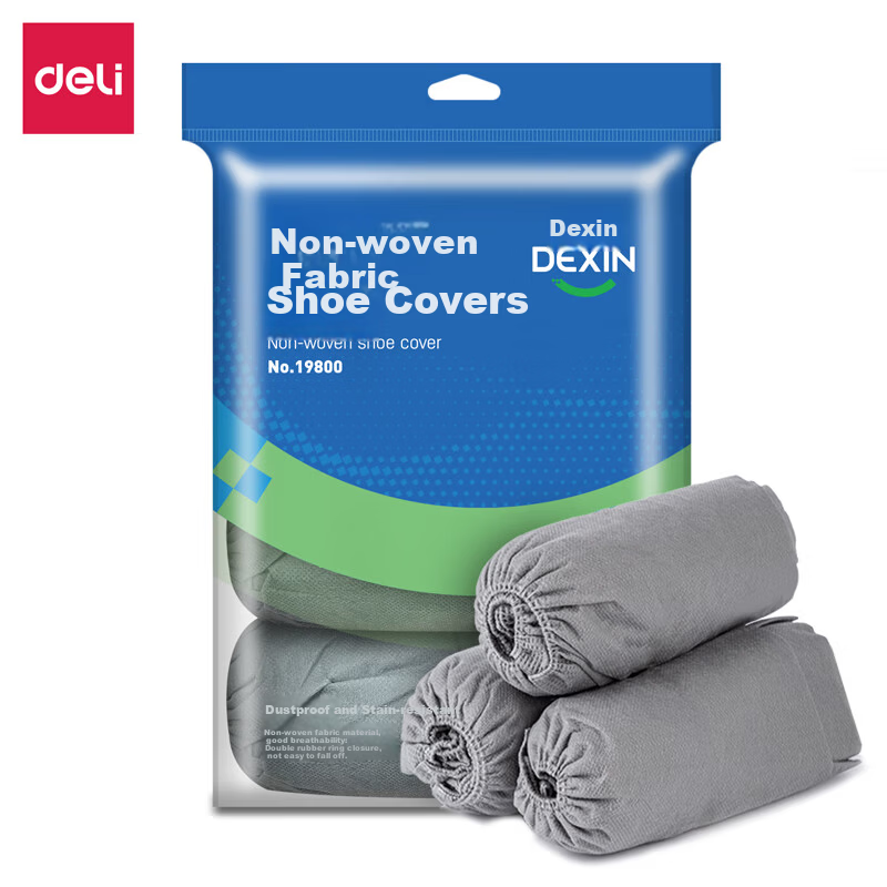 Deli Non-woven Large Waterproof Shoe Covers for Machine Room Home Use Disposable Dustproof Breathable Indoor Thickened Non-slip Shoe Covers 40pcs Gray 19800