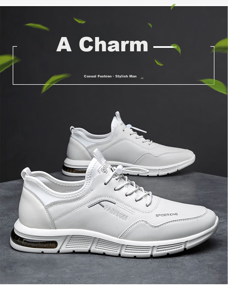 SPIDER KING Men's First Layer Cowhide Soft Surface Soft Sole Sports Shoes Lightweight Durable Casual Shoes 02965 White Size 40 7
