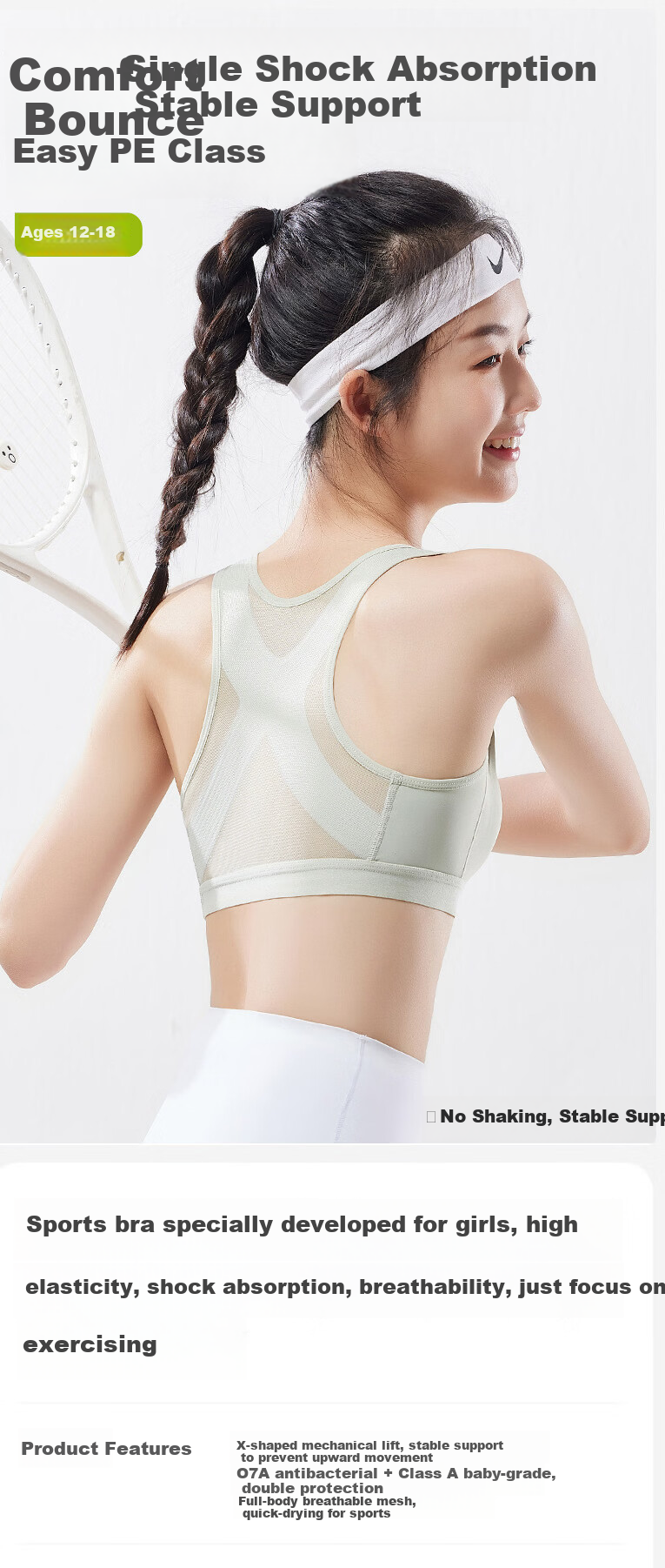 GUJIN 2-Pack Girls' Sports Bras Shockproof Vest for Adolescents Teen Girls Middle and High School Students 1