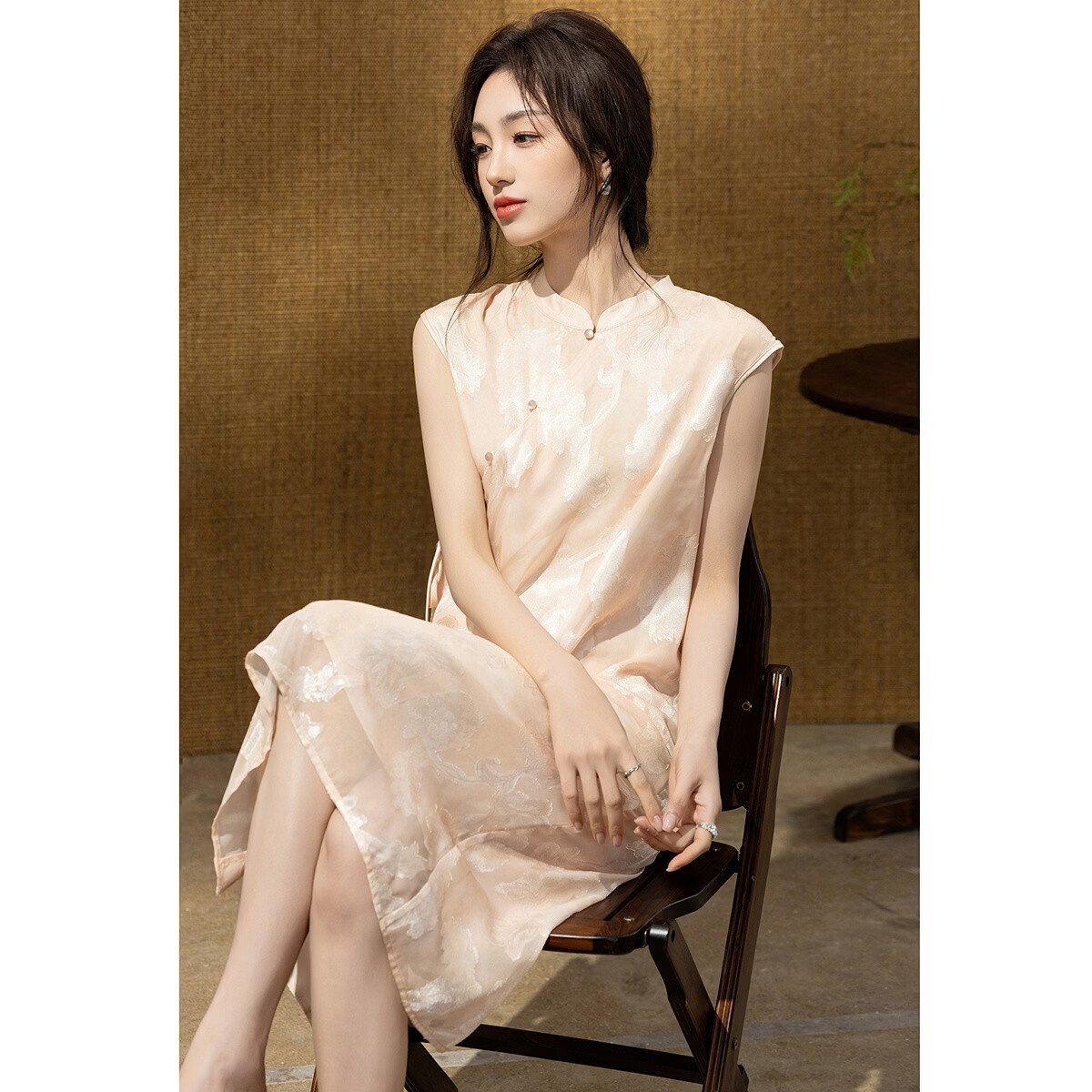 Demana Bibo Qingyun Summer National Style New Chinese Stand Collar Cutout Texture Loose Slim Dress for Women High-End Feel