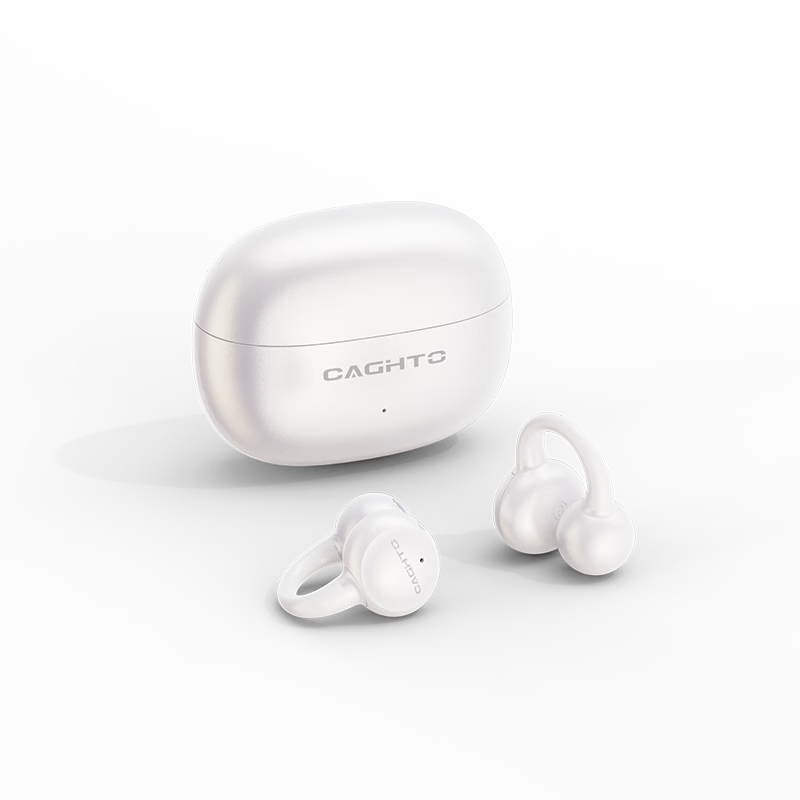 Chengao Open-ear Clip Bluetooth Bone Conduction AI Call Noise-Cancelling Wireless Non-in-ear Sports Running Ear-hook Sweatproof Gaming Phone Universal E15 White