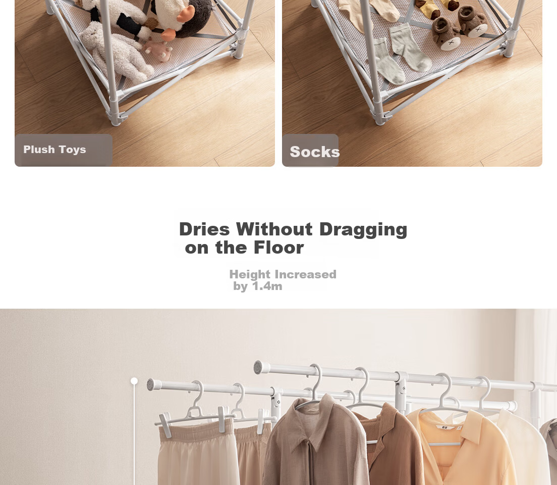 Lazy Corner Foldable Drying Rack Floor Clothes Rack Balcony Telescopic Double Rod Clothes Hanger Quilt Drying Rack Indoor Outdoor Clothes Drying Rack 9