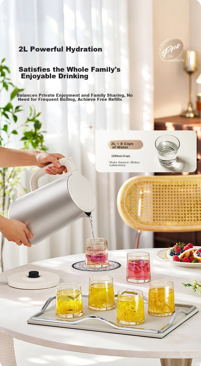 Midea Electric Kettle 2200W Fast Boil Double Stainless Steel Auto Shut-Off 316L Baby-Grade Stainless Steel 2L Large Capacity MK-SH20M126-PRO 9