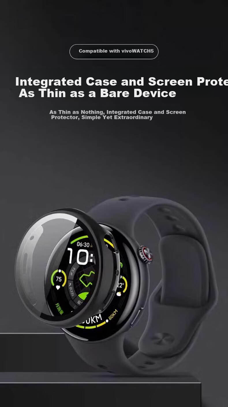 Iboann Protective Hard Case Screen Protector for VivoWatch 5 and iQOO Watch 5 Full Coverage Anti-Scratch Anti-Fingerprint Anti-Drop Tempered Glass Screen Protector 1