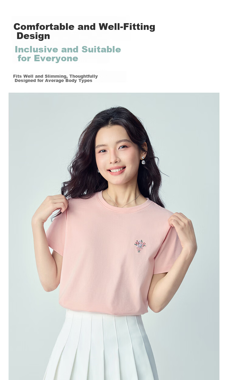 Giordano Women's Short Sleeve T-Shirt 2026 Summer New Pure Cotton Bouquet Embroidery Forest Style Crew Neck Top 13326321 8