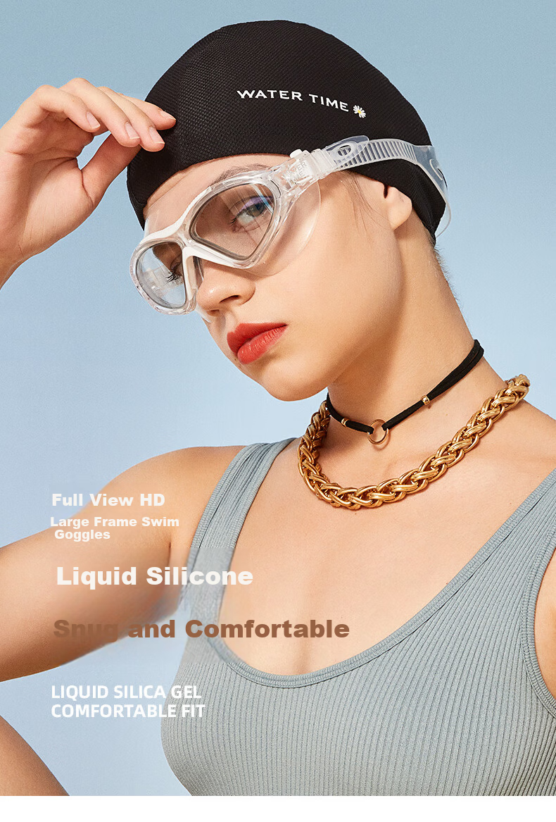WATERTIME Anti-Fog Large Frame Swimming Goggles for Men and Women, High-End Adult Swim Goggles, HD Waterproof Diving Glasses, Professional Equipment, Ice Ink 1