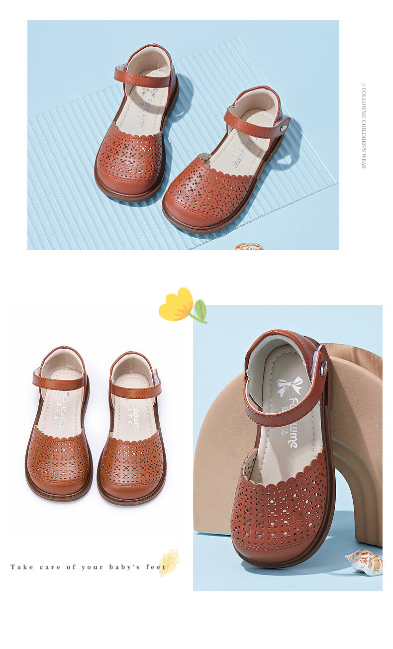 Fulomi Girls' Summer Hollow Breathable Closed-Toe Soft Sole Sandals Off-White Size 30 9