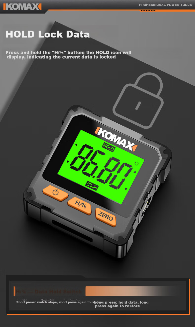 KOMAX High-Precision Digital Inclinometer Laser Level Small New Magnetic Angle Meter Multifunctional Slope Ruler 20