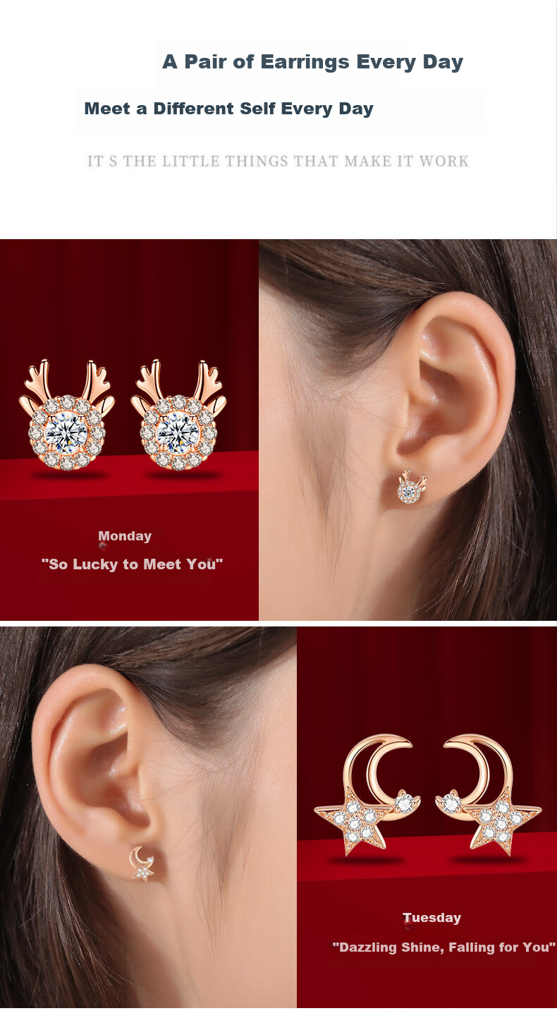 Grace Girl Weekly Gift Box Seven Pairs of Stud Earrings Women's Jewelry Set Heartfelt Confession Birthday Practical Anniversary Gift for Girlfriend 3