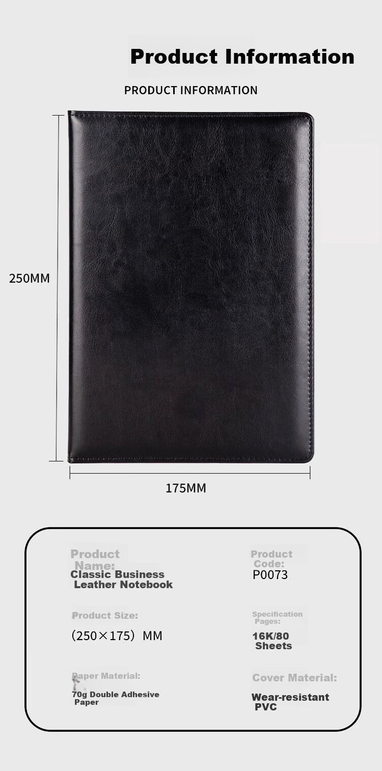 TANGO 16K Classic Business Leather Notebook Simple Black 80 Sheets Soft Touch Journal Office Diary Meeting Notes Lesson Plan Customizable 3