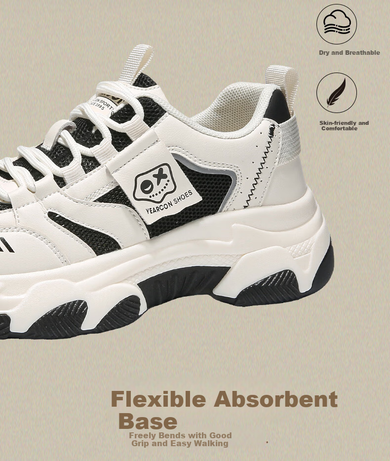Yierkang Women's Sports Casual Shoes, Thick-Soled Height-Increasing Comfortable Versatile Dad Shoes, Student Travel Trendy Shoes, Beige/black, Size 39 7