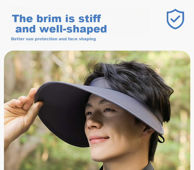 Romon Men's Sun Protection Hat Large Brim Ice Silk Open Top Sunshade Hat Summer Outdoor UV Protection Face Covering Slim Face Sun Hat 13
