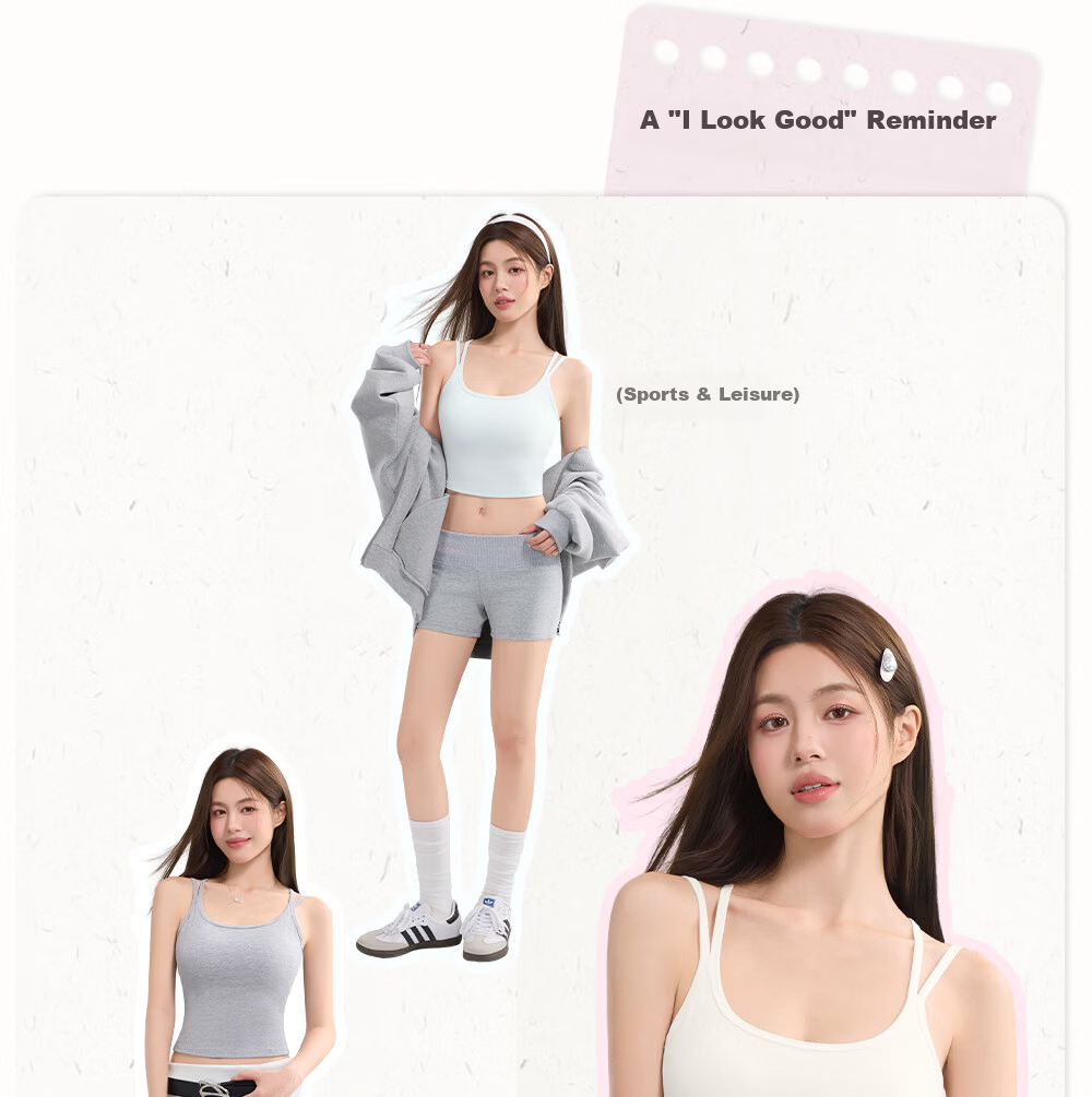 SecretWorld Zhao Jinmai Style Women's Camisole with Chest Pad, Bra-Free Integrated Back Design, White Outerwear and Innerwear 21