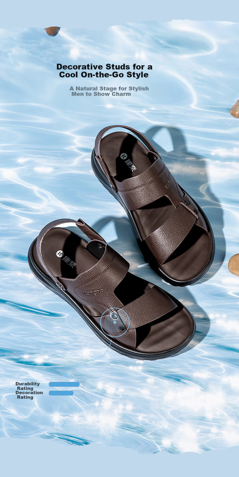 Connie Men's Summer Casual Genuine Leather Cowhide Dual-Wear Soft Breathable Odor-Resistant Beach Sandals Black Size 38 7