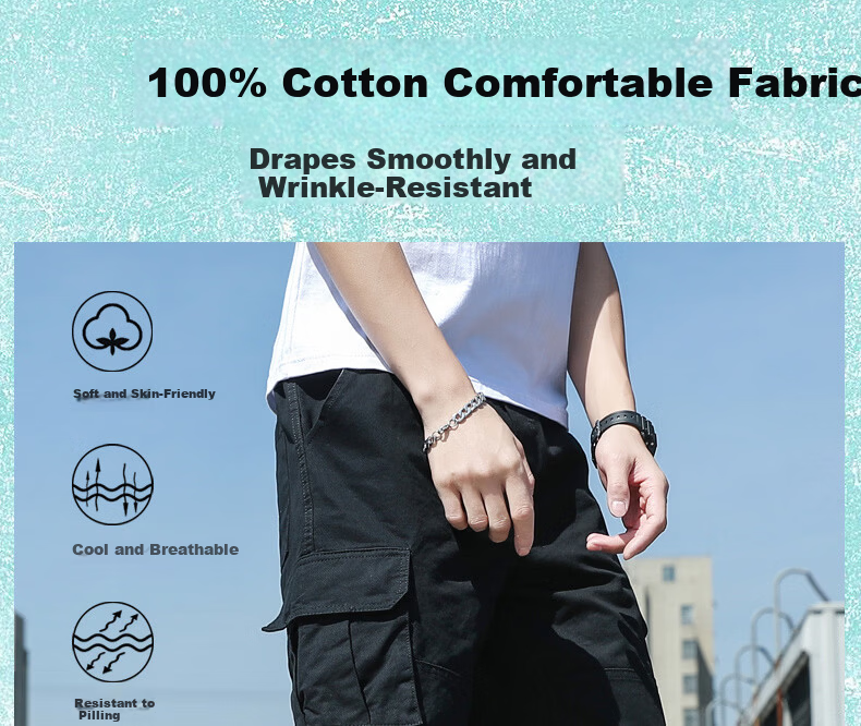Baleno Men's Summer Thin Cotton Loose Cargo Shorts Casual Trendy Straight-Leg Mid-Length Pants 4